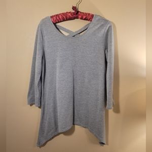 4/$15 SALE Ava James | Assymetical Gray 3/4 Sleeve Criss Cross Open Back Medium